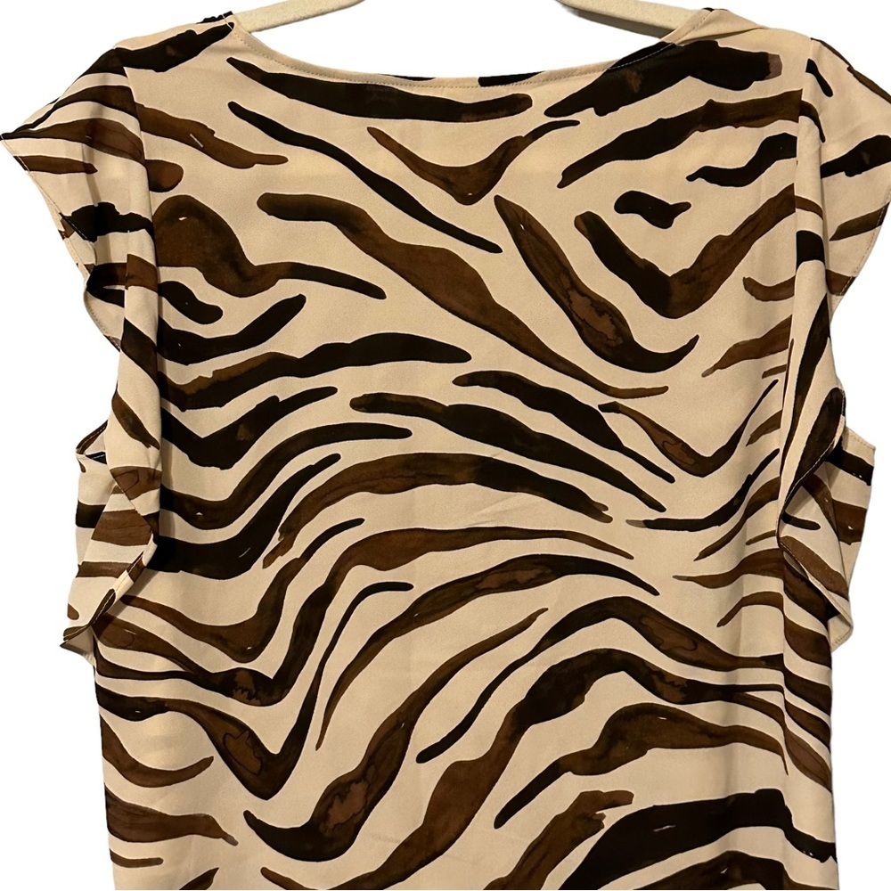 Cabi Simone Brown Cream Zebra Print Flutter Sleev… - image 7